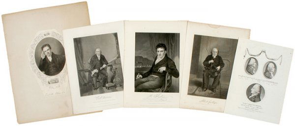 c. 1800s Lot of 5 Prints, Robert Fulton & Morris: PrintsGroup of Portraits Including Robert Fulton & Robert Morris c. 1800s, Lot of 5 Prints, Portraits of Prominent Americans of the 1700s and 1800s, Steel Engravings and 1 Lithograph, Very Fine to Ext