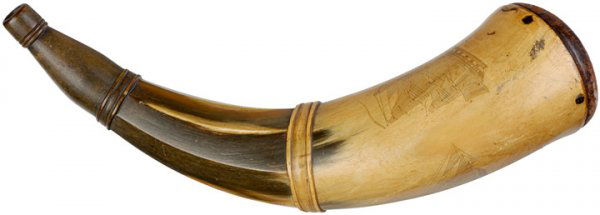 ENGRAVED POWDER HORN with 2 Sailing Ships: Historic AmericanaEngraved Colonial PowderHorn with Two Sailing Ships - Carried by Revolutionary War Soldier c. 1780 Revolutionary War Period, Hand-Engraved PowderHorn, Ornately Decorated with 2 Saili