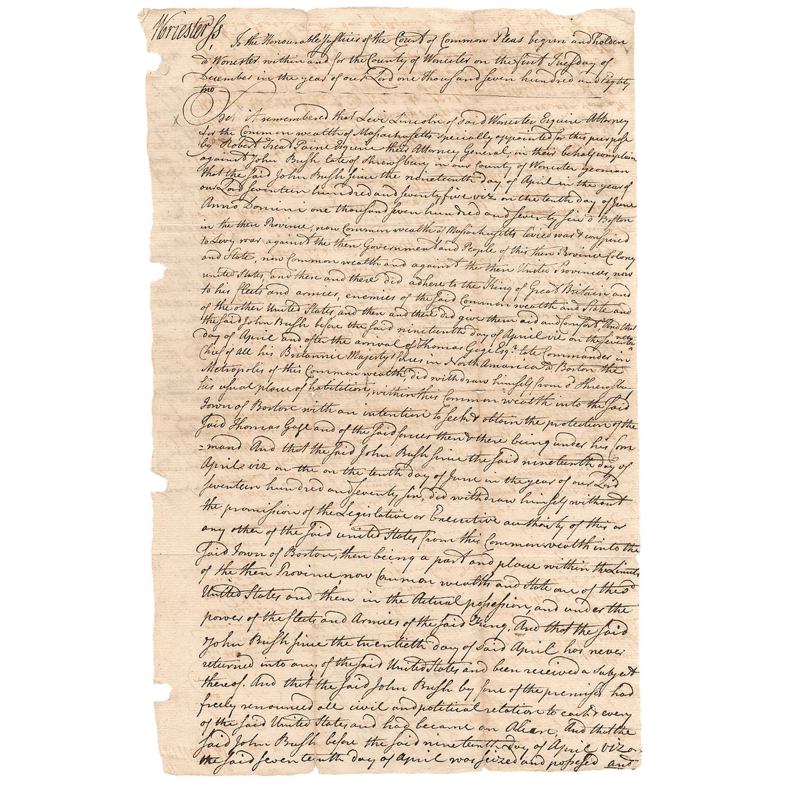 1782 LEVI  LINCOLN Sr ADS Re Traitor; Bunker Hill (1 of 2)