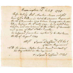 Revolutionary War GENERAL SAMUEL SAFFORD: Autographs 1785 General "Sam Safford" Autograph Document Signed Twice as Chief Judge of the Bennington County Court, VT. GENERAL SAMUEL SAFFORD (1737-1813). Revolutionary War Member of the "Green Moun