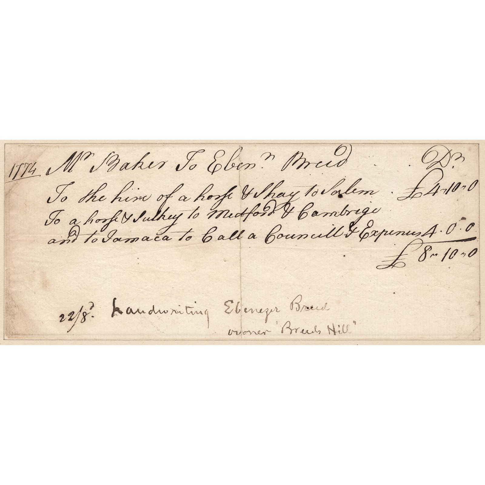 1774 Ebenezer Breed Owner Breed's Hill/BUNKER HILL (1 of 1)