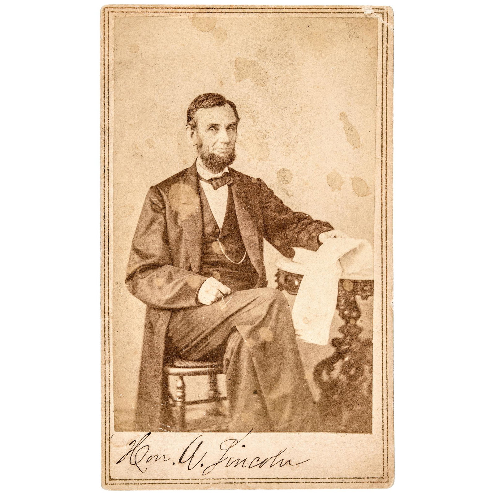 President Abraham Lincoln CDV by Gardner in 1863: Abraham Lincoln Related President Abraham Lincoln Carte de Visite by Alexander Gardner in Washington, D.C. O-71 taken on August 9, 1863 c. 1863 Civil War Period, Carte de Visite Photograph of Presiden