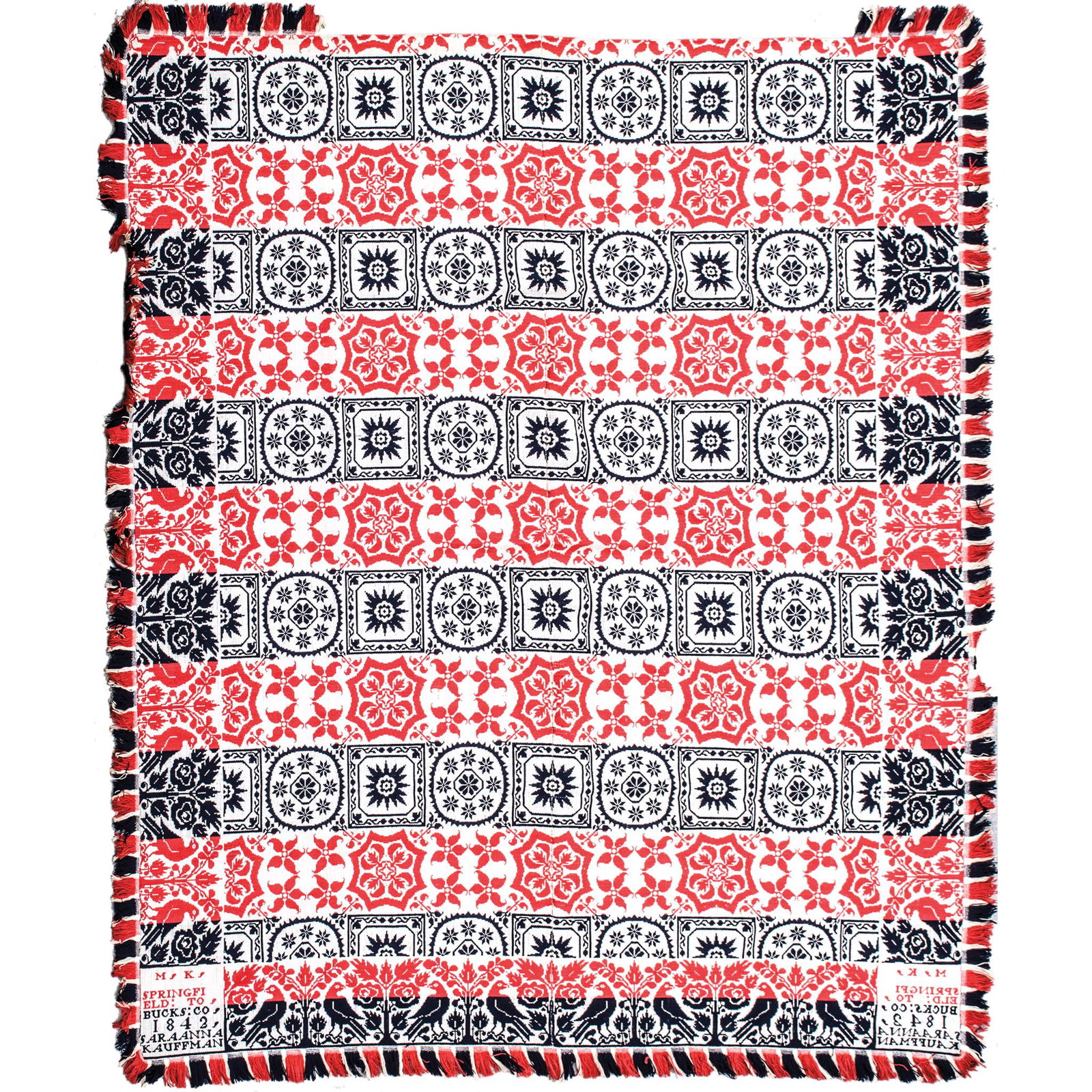 1842 Michael Kaufman Jacquard Coverlet Bucks Co. (1 of 4)