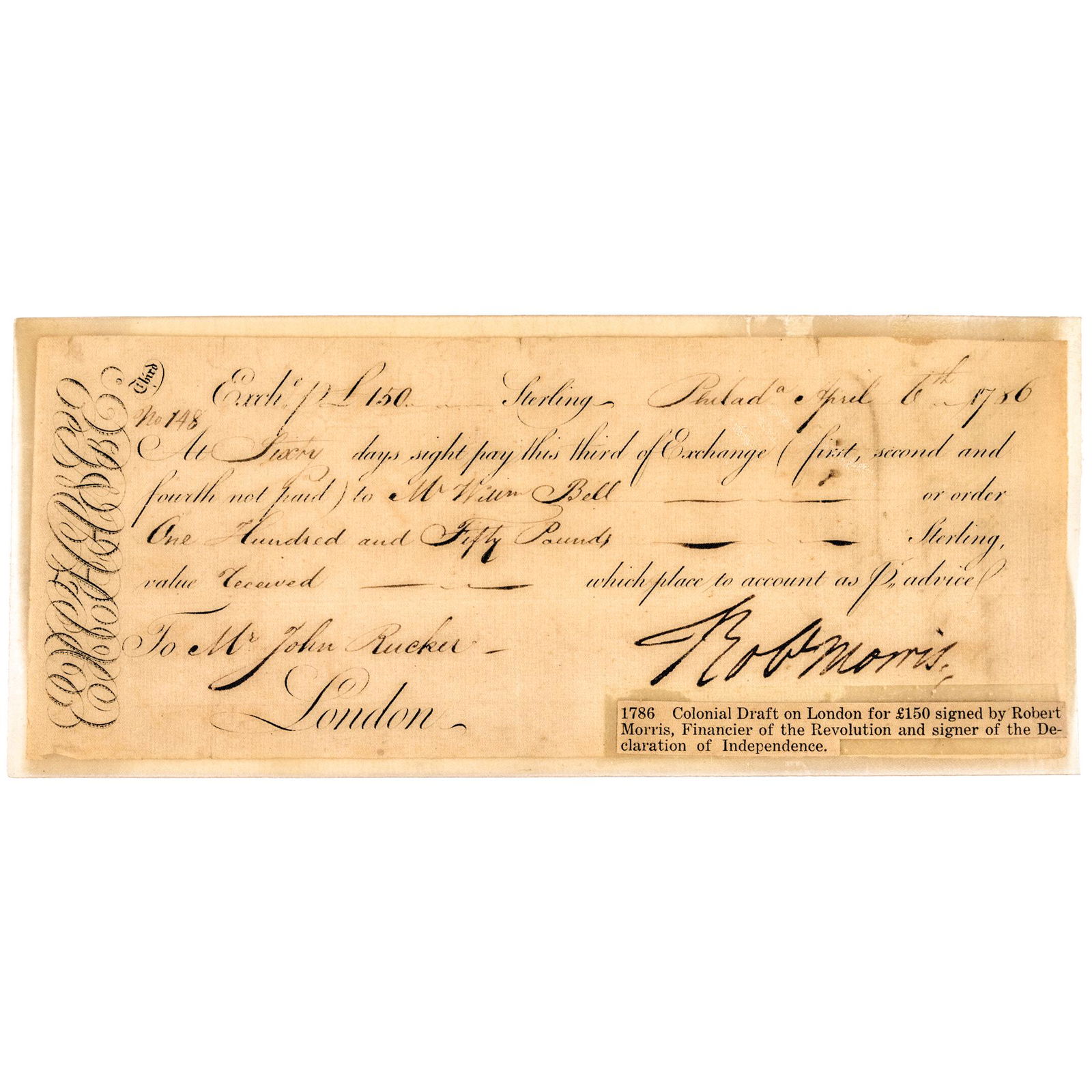 1792 ROBERT MORRIS Personal ROBt MORRIS Draft: Autographs Robert Morris Signer of the Declaration of Independence, the Articles of Confederation & United States Constitution ROBERT MORRIS (1734-1806). Signer of all Three Foundational Documents inc