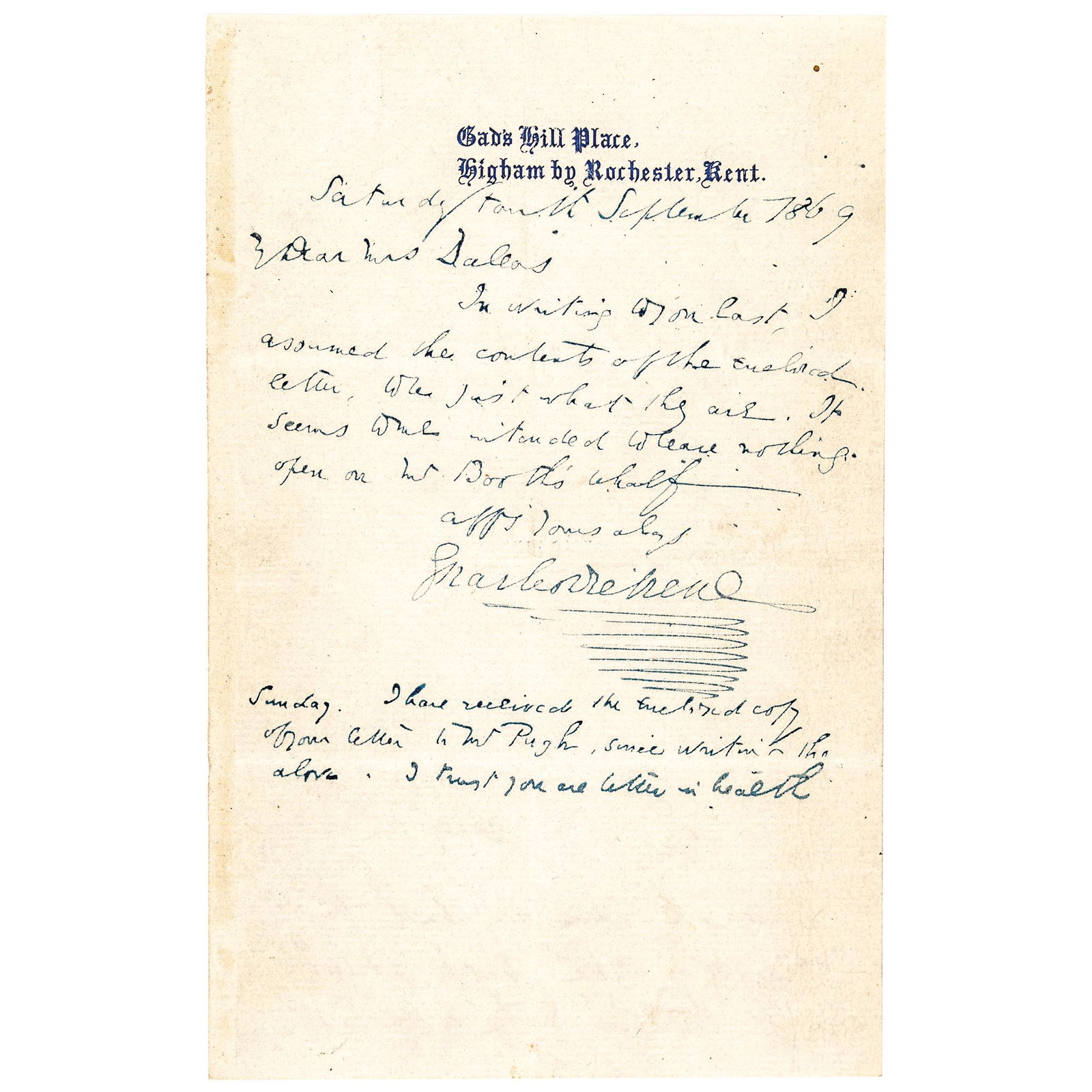 1869 CHARLES DICKENS Mentions EDWIN BOOTH In ALS (1 of 4)