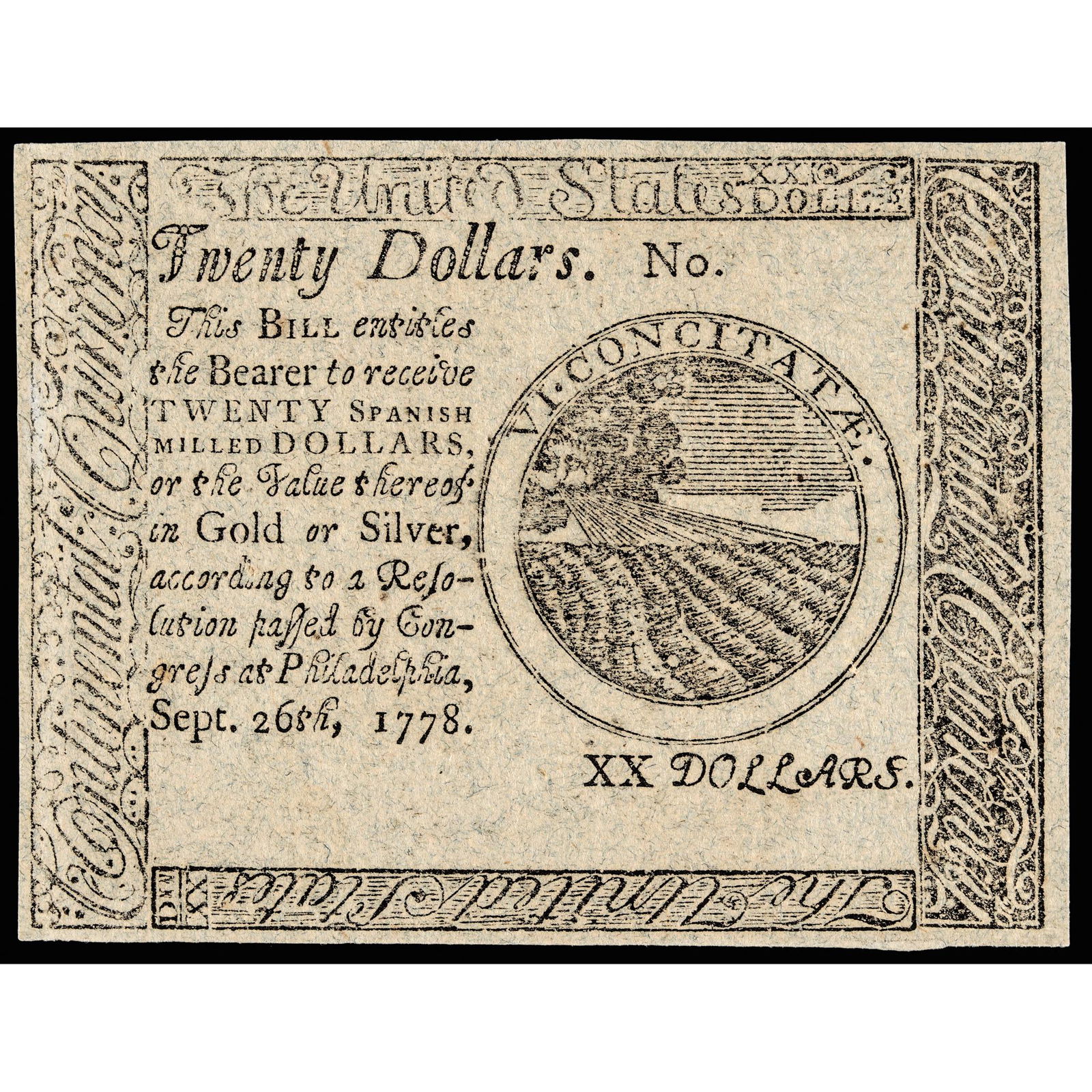 Continental, Sept. 26, 1778 $20 Blue Detector, CU (1 of 2)