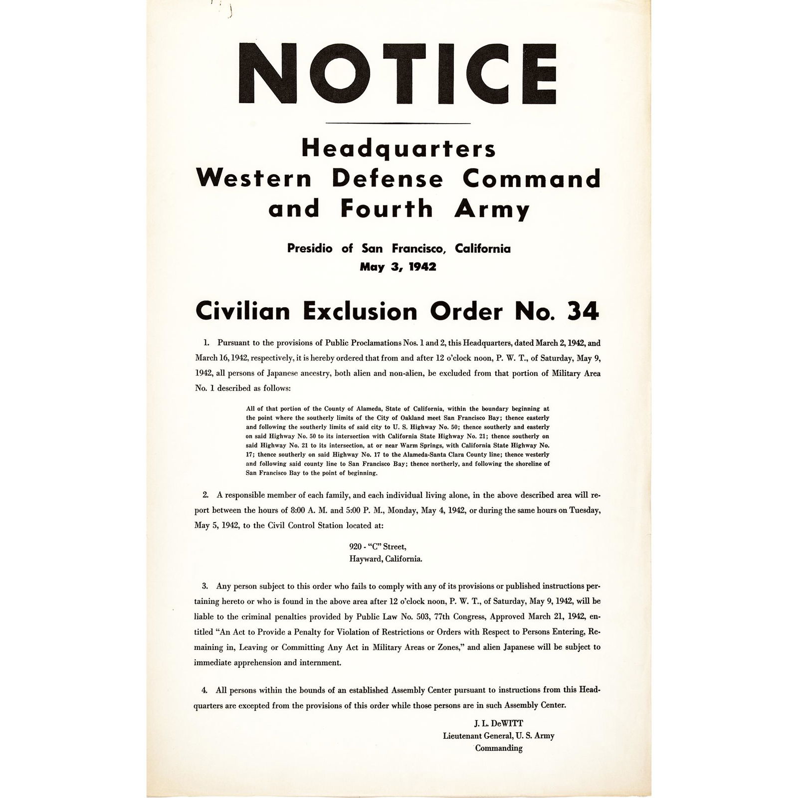 1942 WW II JAPANESE-AMERICAN INTERMENT CA. Poster (1 of 1)