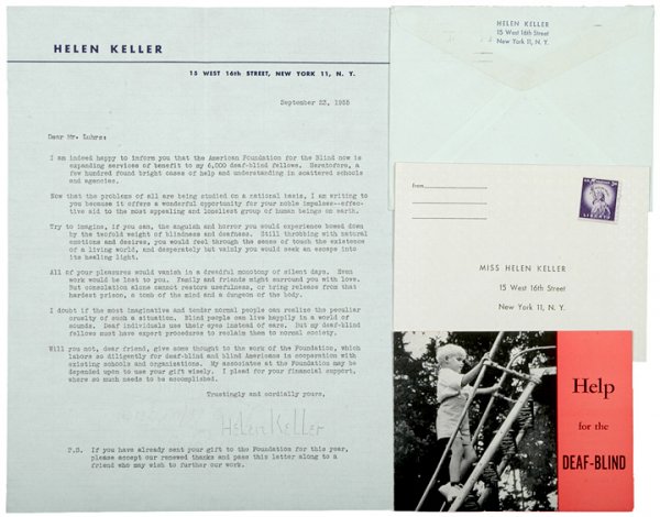 HELEN KELLER 1955 Typed Letter Signed