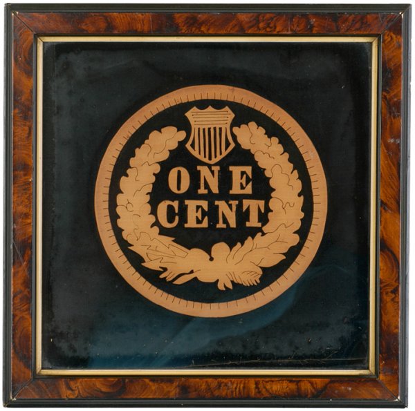 Indian Head Cent Reverse Folk Art Depiction, wood