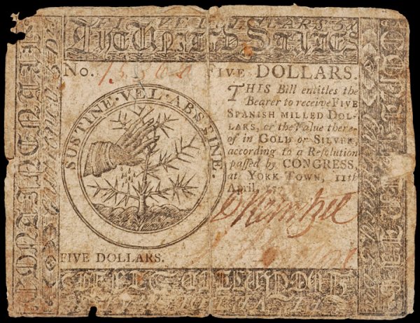 Colonial Currency, April 11, 1778, $5,Yorktown