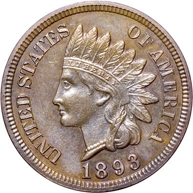 1893 Indian Head Cent. With Shield on Reverse