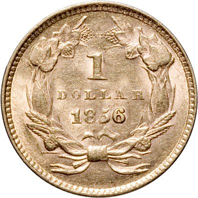 1856 Indian Head $1 Gold. Slant 5. Type 3, Mint - 2