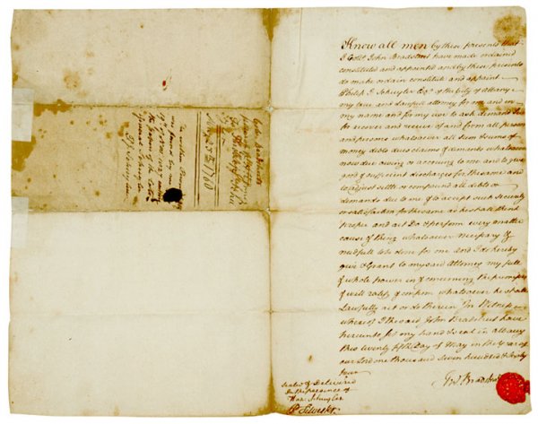 JOHN BRADSTREET, Signed Document, 1764