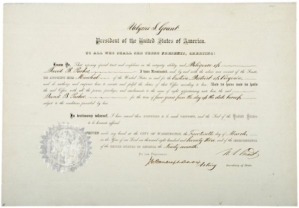 ULYSSES S. GRANT Signed Presidential Document