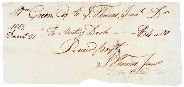 ISAIAH THOMAS, JR., Mauscript Document 1804