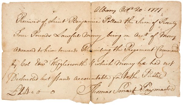 1777 American Revolution Paymaster Receipt