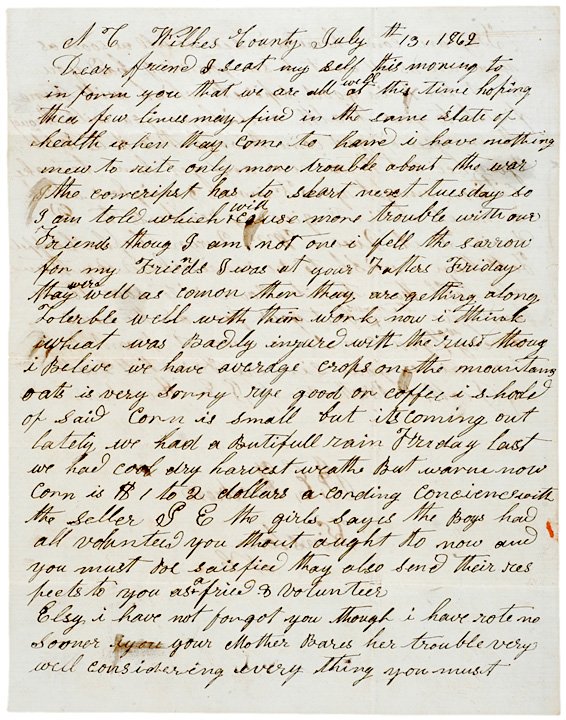 1862 Letter by Confederate Killed at Gettysburg