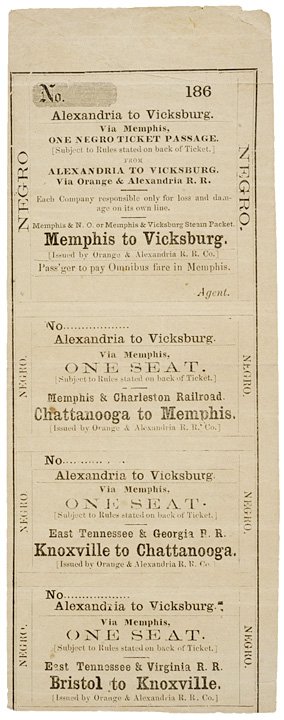 c. 1860s Negro Segregated Rail Road Tickets