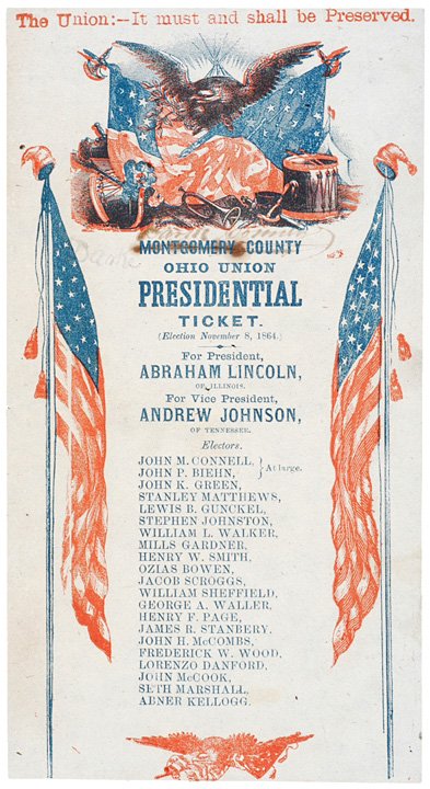 LINCOLN JOHNSON 1864 Union Presidential Ticket