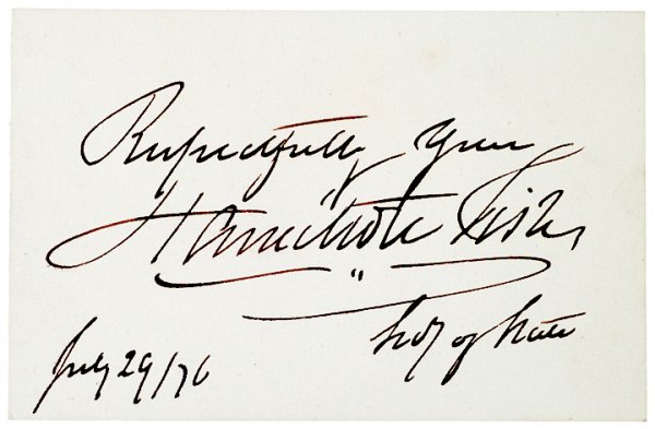 HAMILTON FISH, 1876, Card Signed As Secretary