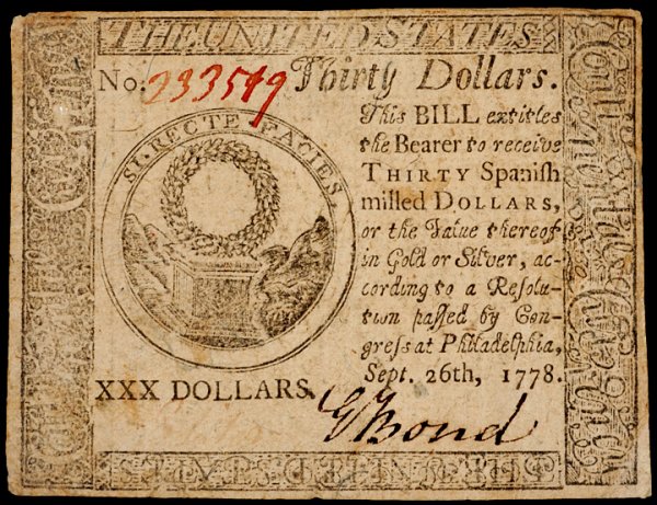 Colonial Currency-Continental, Sept. 26, 1778 $30