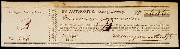1811, Lexington Library Lottery, Kentucky