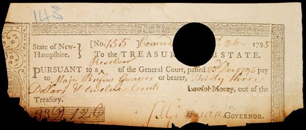 1795, New Hampshire State Treasury, Bearer Note