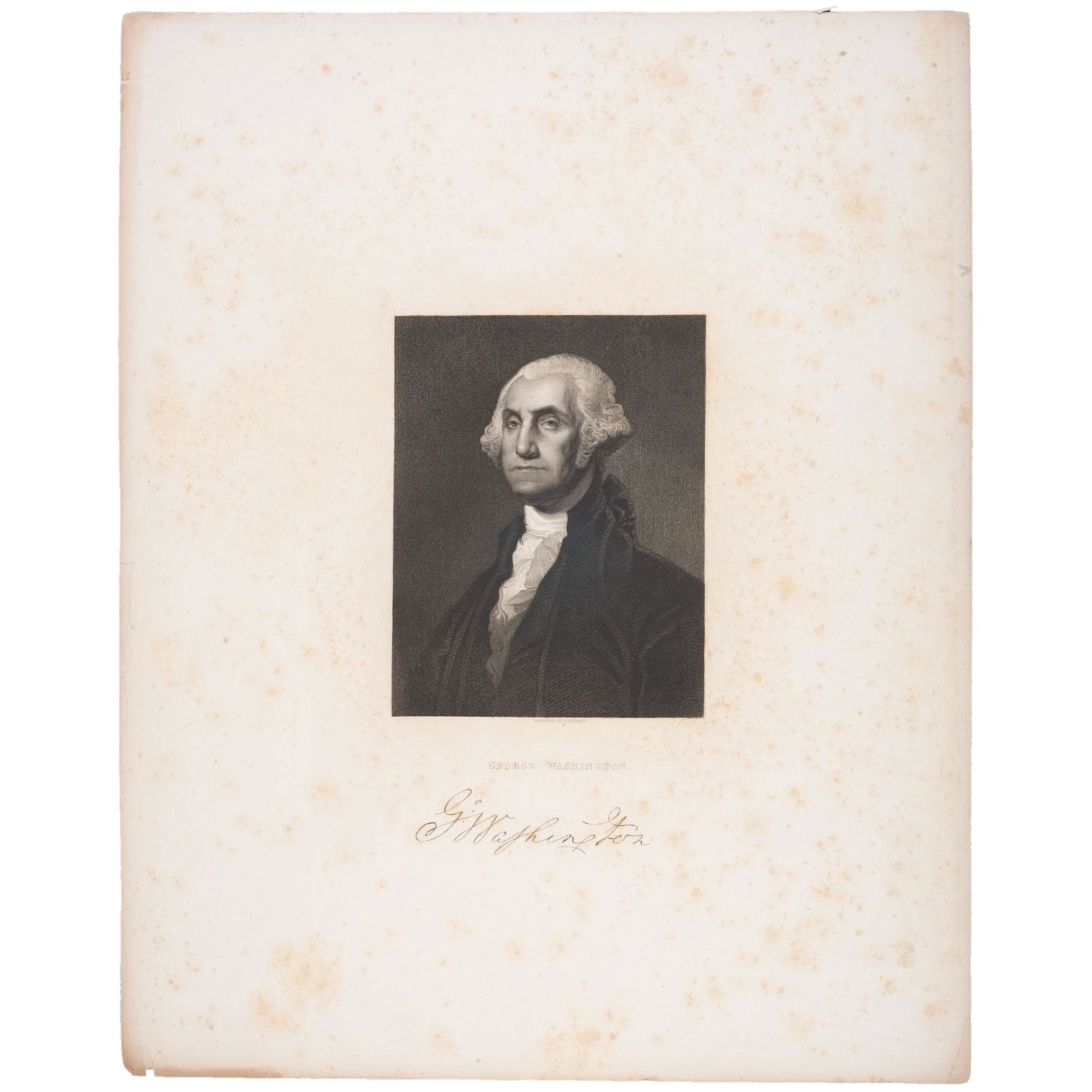 Engraved Print: GEORGE WASHINGTON after Gilbert: Washington Related Engraved Print: "GEORGE WASHINGTON" After Stuart Engraved Print: "GEORGE WASHINGTON," After the Painting by Gilbert Stuart, Very Fine. Engraving measuring 4.5" x 3.5," on 12" x 9.5"