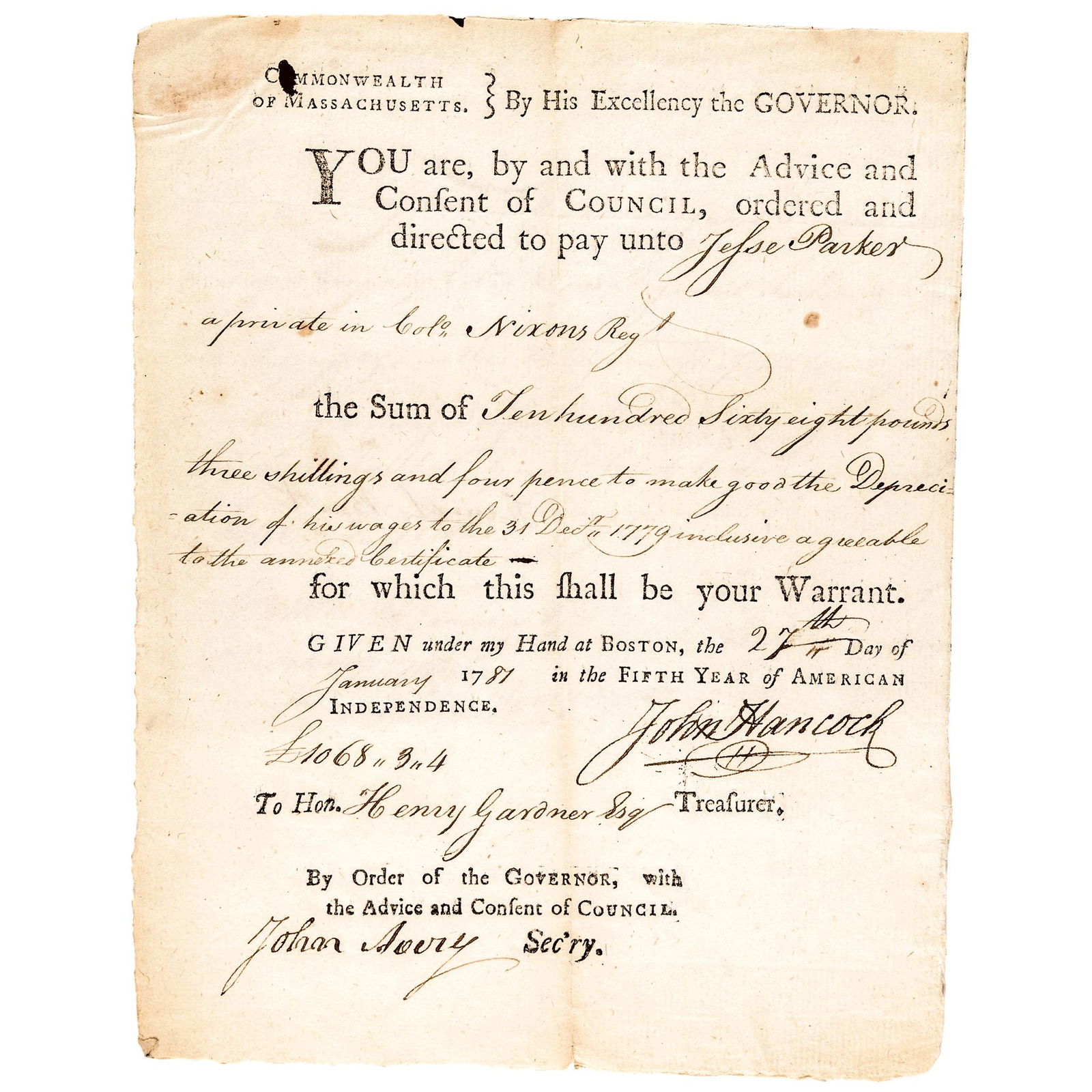 1781 JOHN HANCOCK Signed Rev. War Soldier's Pay (1 of 9)