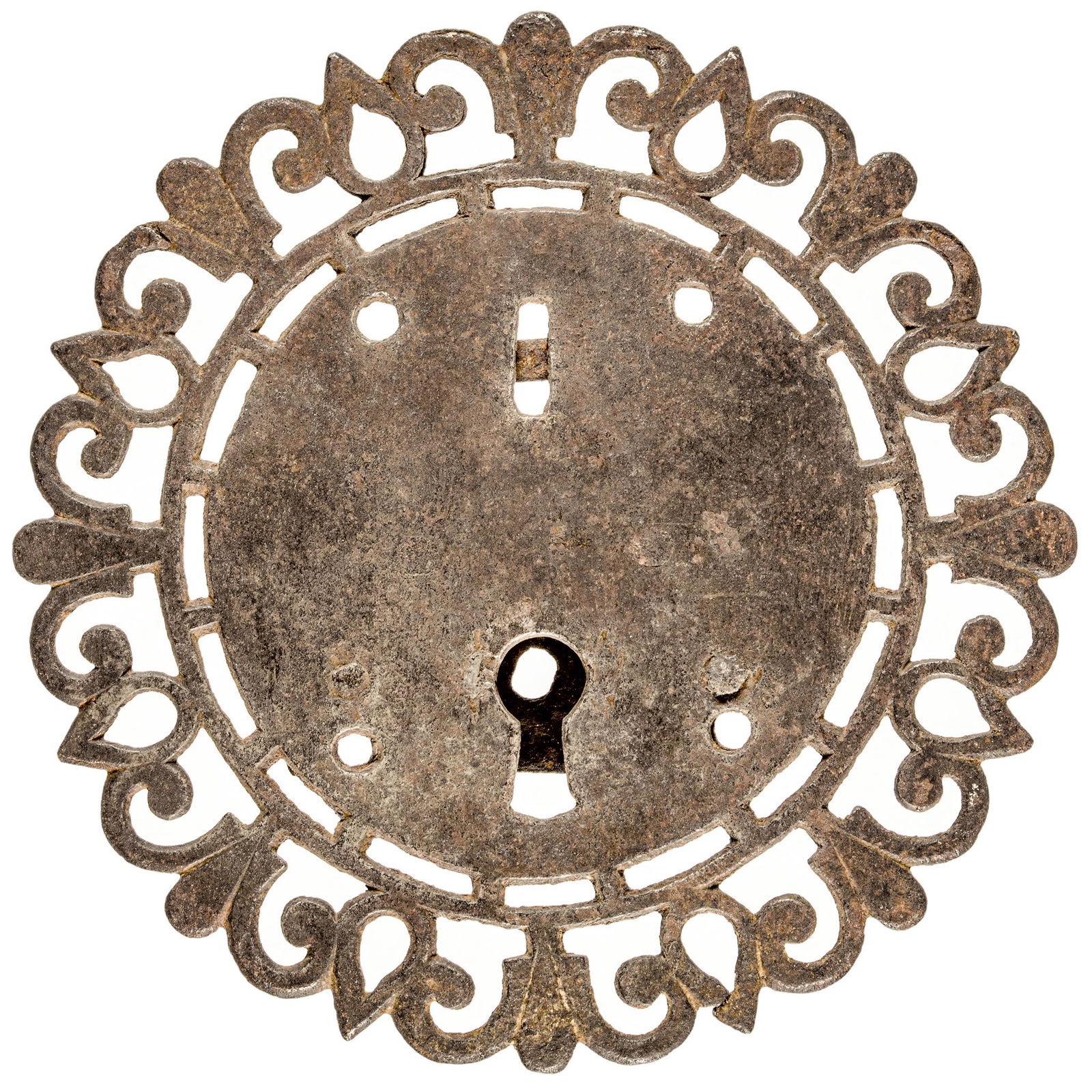 18th Century Decorative Round Strongbox Iron Lock (1 of 2)