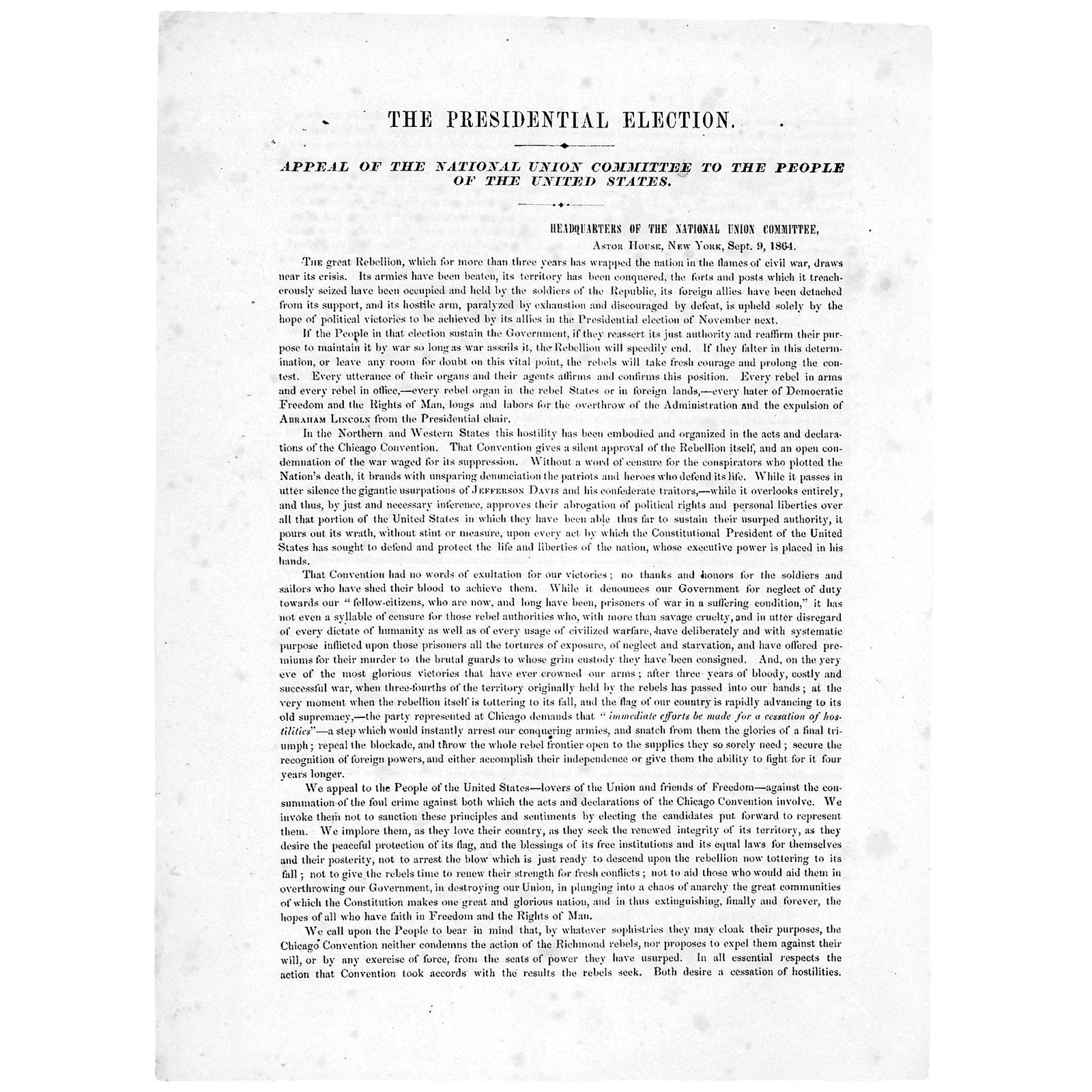 1864 Pro-Lincoln Presidential Election Broadsheet (1 of 1)