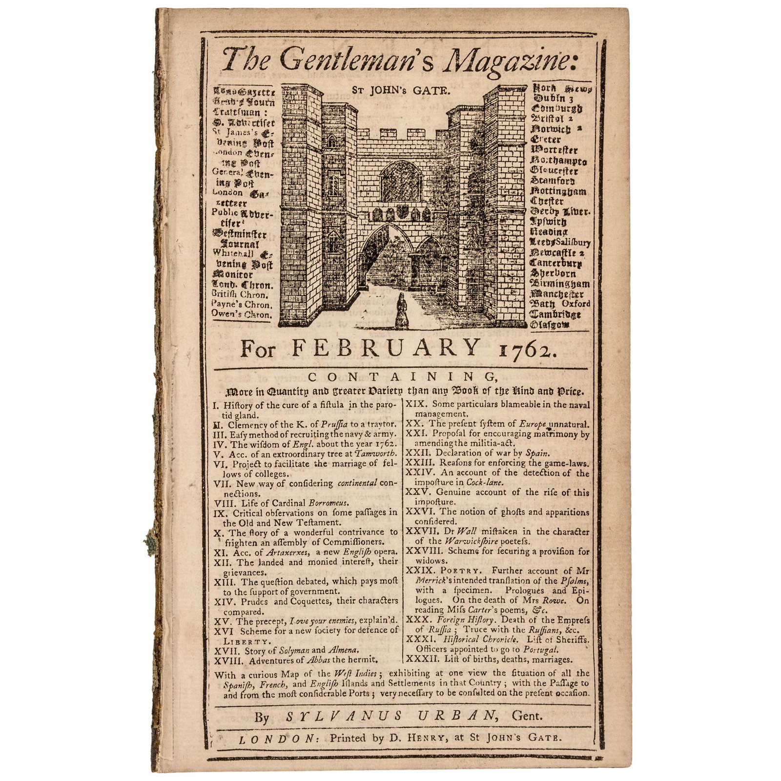 1762, The Gentlemans Magazine, London: Colonial America "Defense of Liberty" A Scheme for a New Society Reported February 1762 Dated Issue, THE GENTLEMAN'S MAGAZINE, "Defense of Liberty" A Scheme for a New Society Reported, London, England