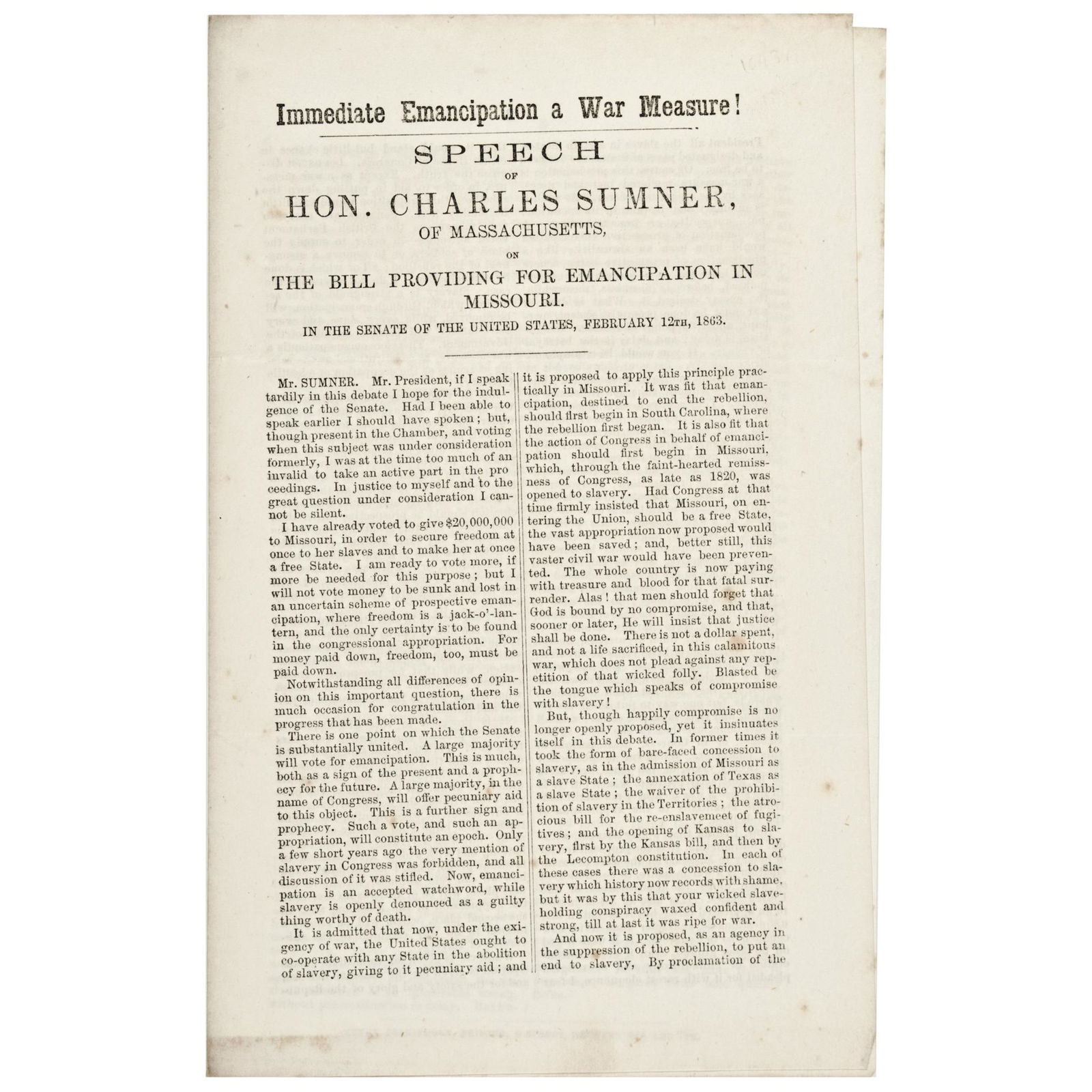 1863 Civil War Imprint: Immediate Emancipation ! (1 of 1)
