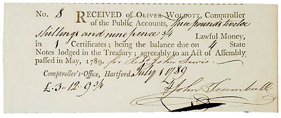 John Trumbull Signed Document 1789