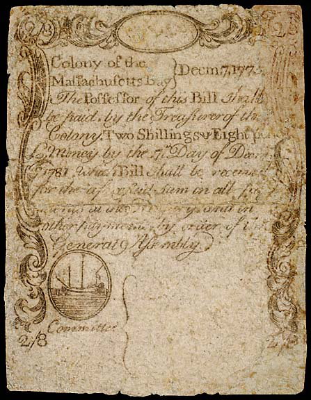 Colonial Currency. MA December 7, 1775, 2s 8d