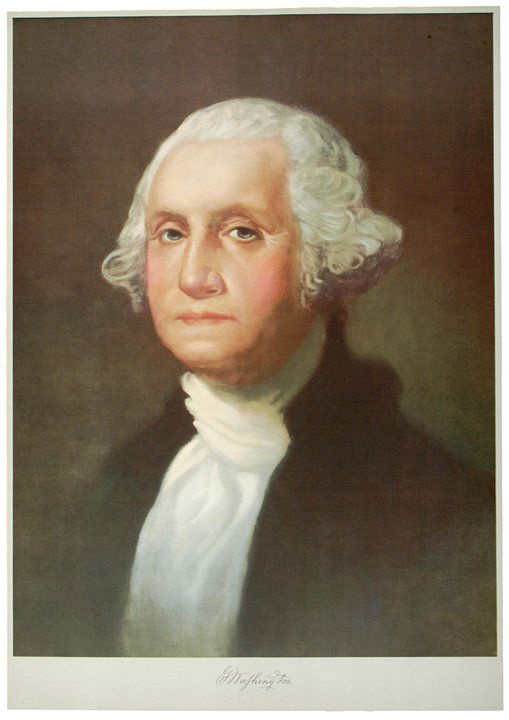 1932, Color Lithograph of George Washington: PrintsWonderful George Washington Lithograph 1932, Color Lithograph of George Washington, After the Painting by Gilbert Stuart, Edwards & Deutsh Litho Co., Chicago, Illinois, Mint. 23.5" x 17.5