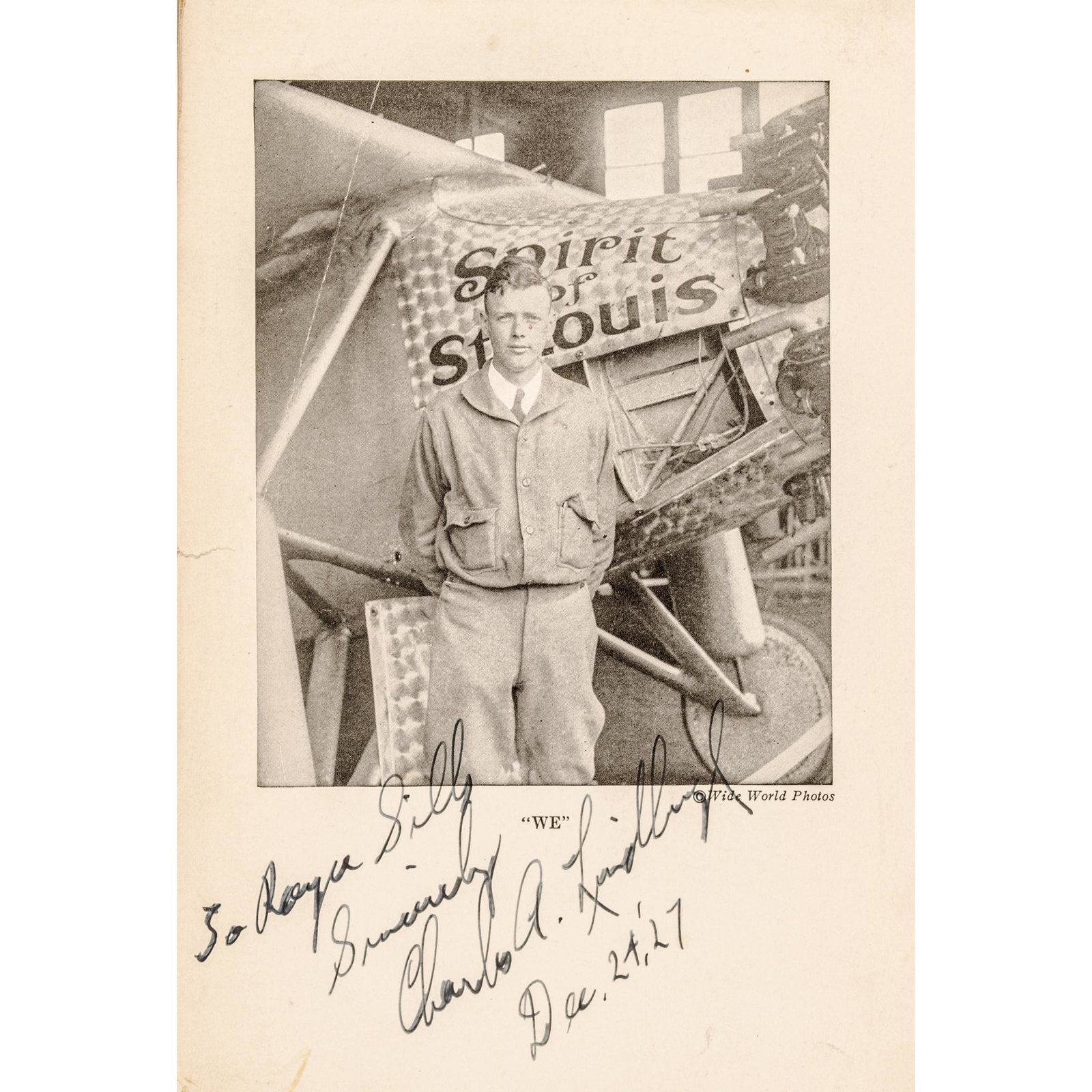 CHARLES LINDBERGH Inscribed and Signed Book - WE: Autographs "We" 1927 Book Inscribed and Signed by Charles Lindbergh Probably Signed at the Christmas Eve Staff Party at the American Embassy in Mexico City, Only a few days after Lindbergh Met His Fut