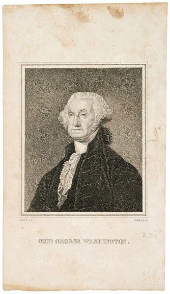 George Washington Print after Stuart by Gimbrede: Washington RelatedEngraved Print After the Painting by Gilbert Stuart "GENL. GEORGE WASHINGTON," after a Painting by Gilbert Stuart, Very Fine. 3.5" x 3" uncolored image on 6.9" x 4" paper. Engrav