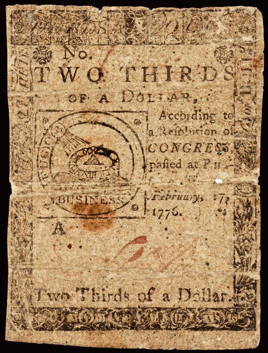 Continental Currency, Feb. 17, 1776 $2/3 FUGIO