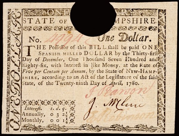Colonial Currency, NH, April 29, 1780, $1