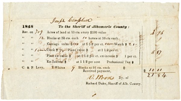 Virginia 1848 Tax Bill for 12 Slaves