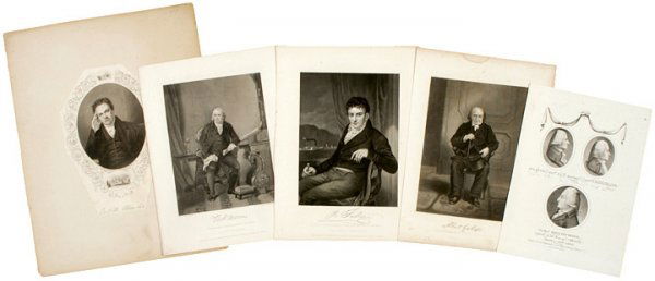c. 1800s Lot of 5 Prints, Robert Fulton & Morris: PrintsGroup of Portraits Including Robert Fulton & Robert Morris c. 1800s, Lot of 5 Prints, Portraits of Prominent Americans of the 1700s and 1800s, Steel Engravings and 1 Lithograph, Very Fine to Ext
