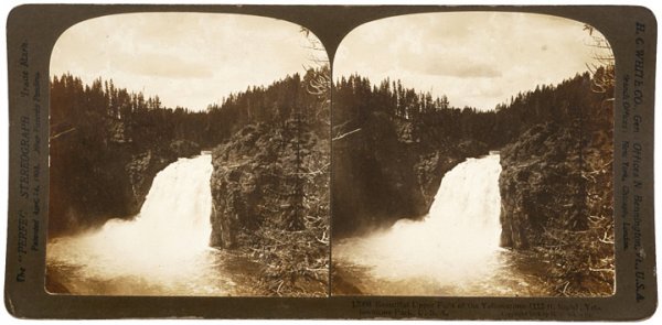 1904 Stereocard: Upper Falls Yellowstone Park