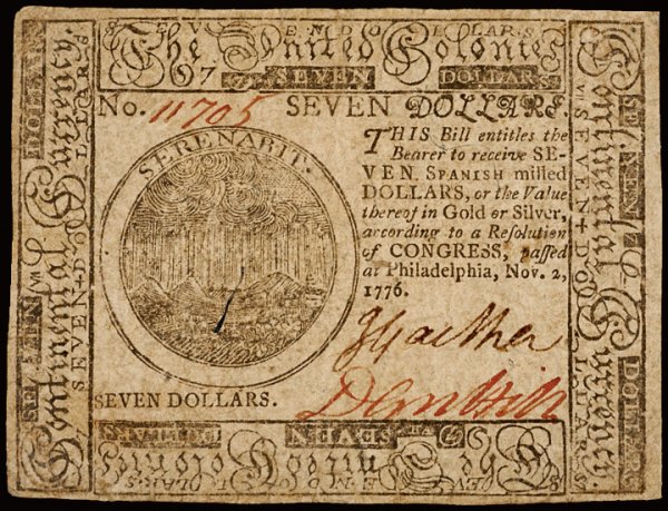Colonial Currency, Continental, Nov. 2, 1776, $7