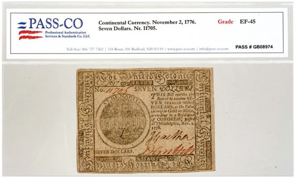 Colonial Currency, Continental, Nov. 2, 1776, $7 - 3