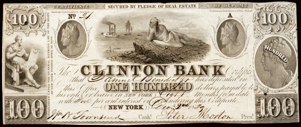 Obsolete Currency, New York, NY $100 Clinton Bank