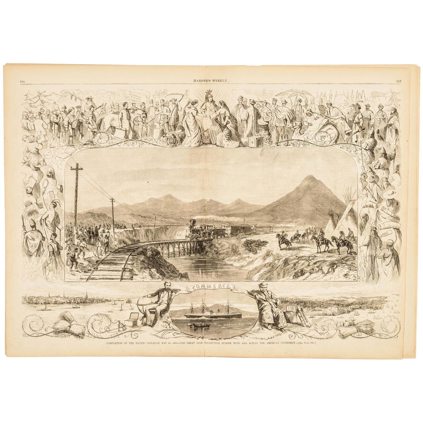 May 1869 Harpers Weekly Pacific Railroad Linked (1 of 7)