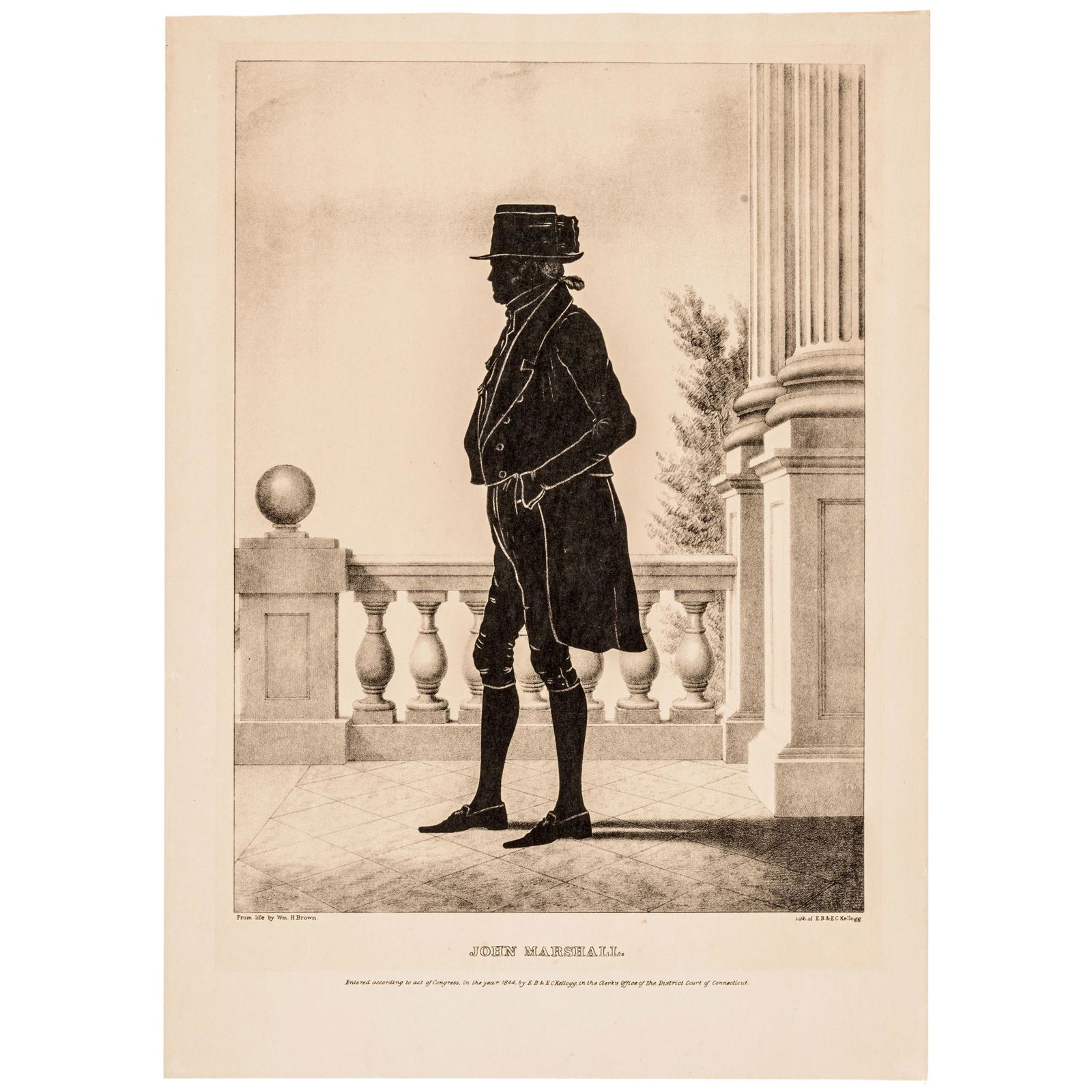 1844 John Marshall Silhouette Print by Kellogg: Political 1844 John Marshall Silhouette Print by E.B. & E.C. Kellogg 1844-Dated, Chief Justice of the United States Supreme Court John Marshall, Silhouette Print by E.B. & E.C. Kellogg, Choice Extreme