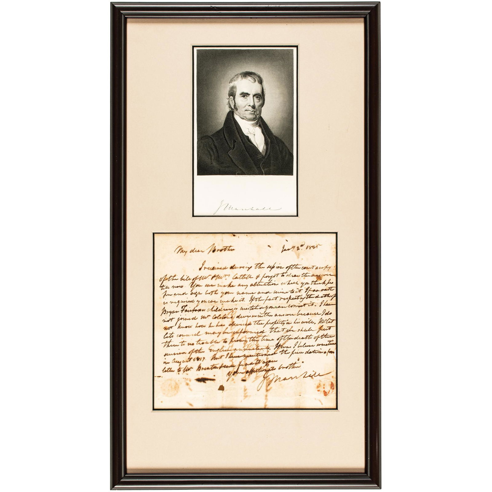 Rare 1828 JOHN MARSHALL ALS to His Brother, James: Autographs John Marshall ALS to His Brother James While U.S. Supreme Court Chief Justice Dealing with Matters After the Death of Bryan Lord Fairfax JOHN MARSHALL (1755-1835). Fourth Chief Justice of t