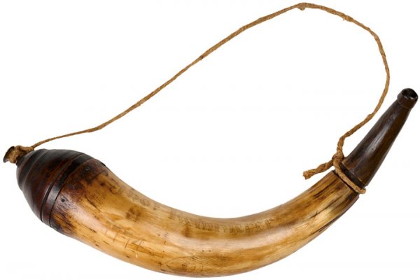 1774 Dated Scrimshawn PowderHorn, Jnos. Kemmerer: American Revolution1774 Dated Scrimshawn PowderHorn "Jnos. Kemmerer, Nazareth Twp" Dated 1774, 18th Century Decorated Scrimshaw PowderHorn of "Jnos. Kemmerer, Nazareth Twp" (PA.), Choi